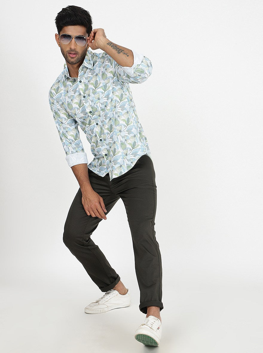 Light Blue Printed Slim Fit Casual Shirt | pehervi