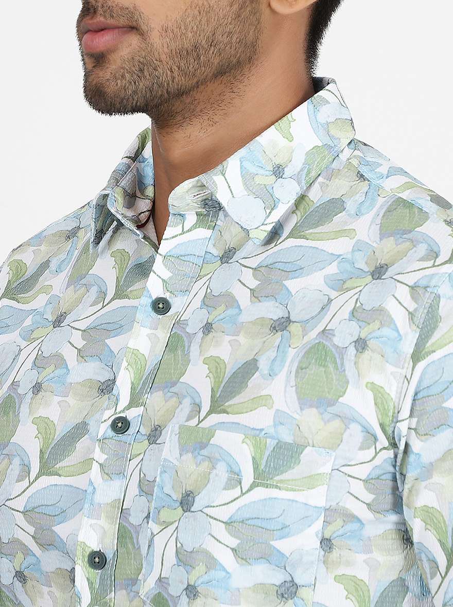 Light Blue Printed Slim Fit Casual Shirt | pehervi