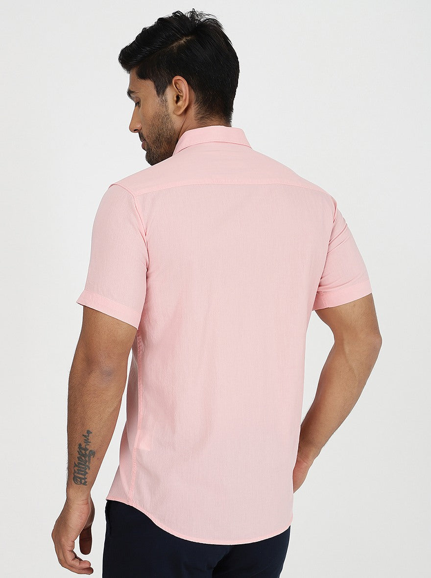 Pink Solid Slim Fit Casual Shirt | pehervi