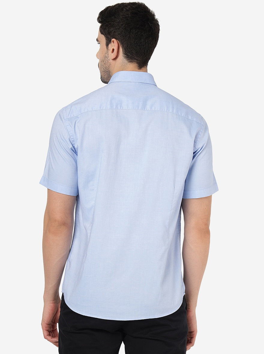 Light Blue Solid Slim Fit Semi Casual Shirt | Pehervi