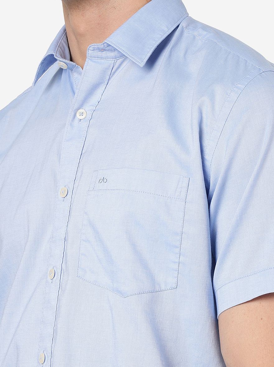 Light Blue Solid Slim Fit Semi Casual Shirt | Pehervi