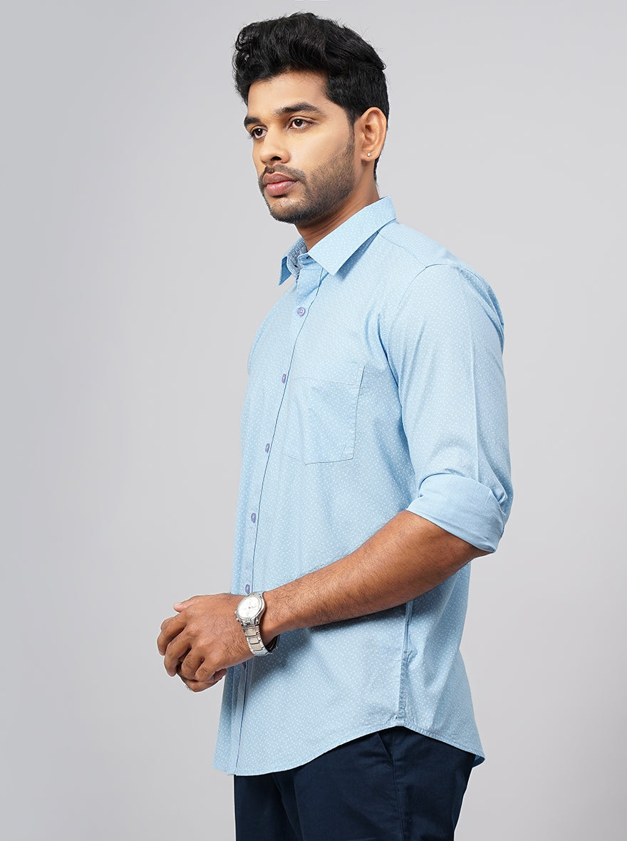Light Blue Printed Smart Fit Semi Casual Shirt | Pehervi