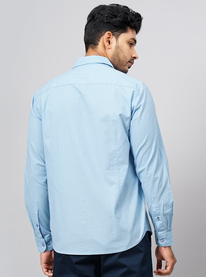 Light Blue Printed Smart Fit Semi Casual Shirt | Pehervi