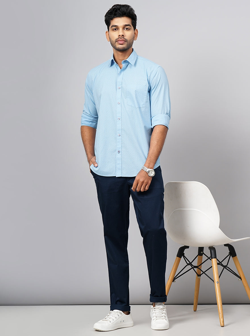 Light Blue Printed Smart Fit Semi Casual Shirt | Pehervi