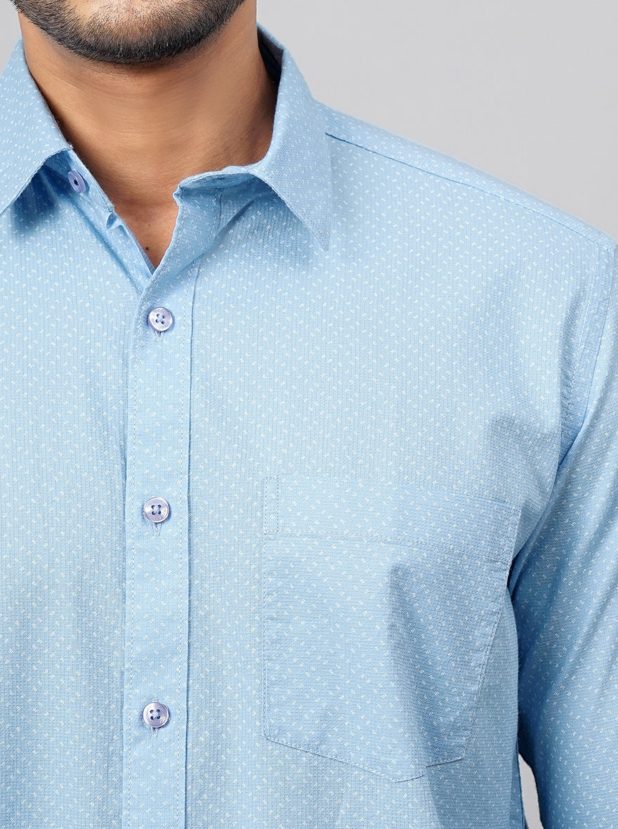 Light Blue Printed Smart Fit Semi Casual Shirt | Pehervi