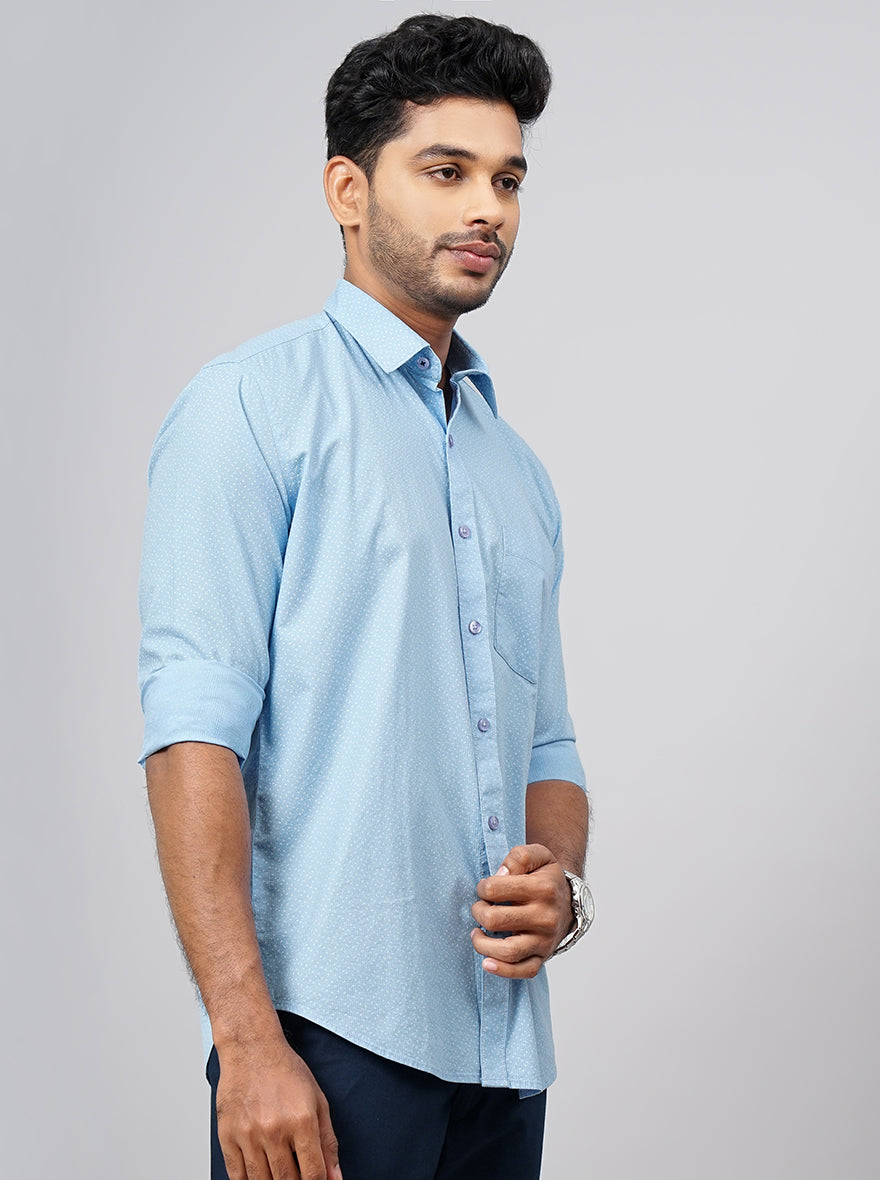 Light Blue Printed Smart Fit Semi Casual Shirt | Pehervi