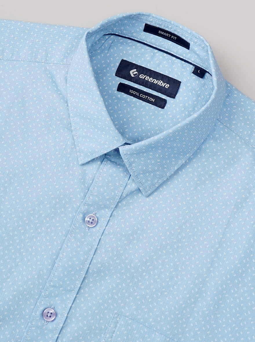 Light Blue Printed Smart Fit Semi Casual Shirt | Pehervi