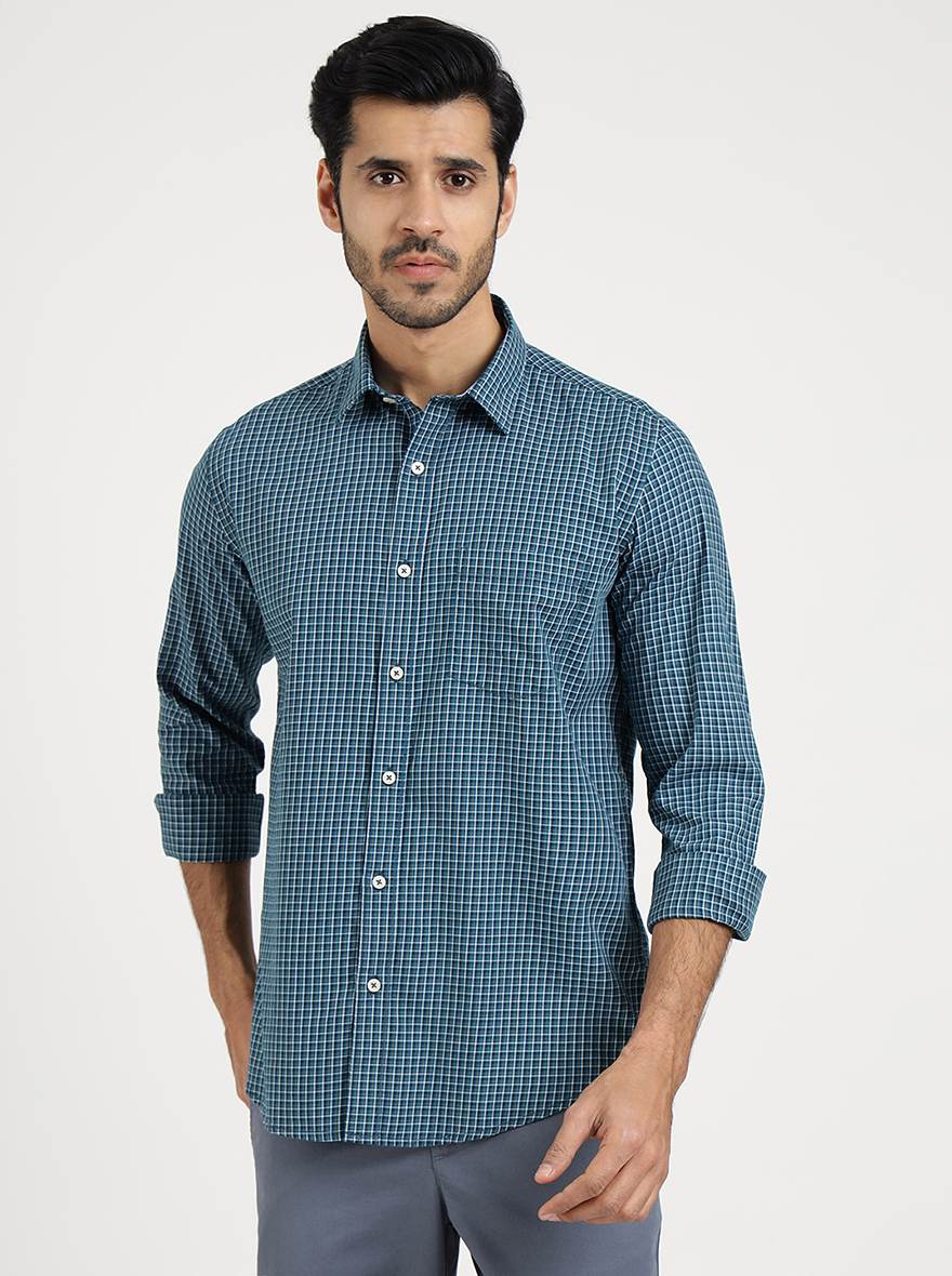 Blue Checked Smart Fit Semi Casual Shirt | Pehervi