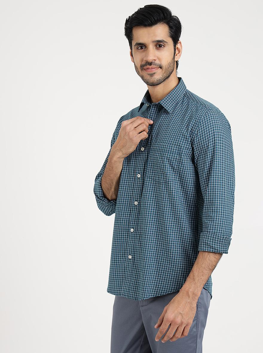 Blue Checked Smart Fit Semi Casual Shirt | Pehervi