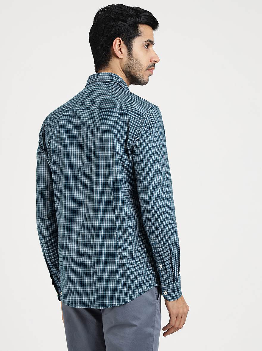 Blue Checked Smart Fit Semi Casual Shirt | Pehervi