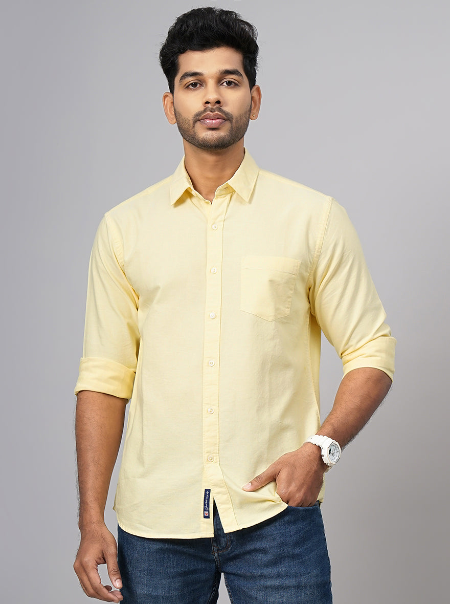 Yellow Solid Slim Fit Casual Shirt | pehervi