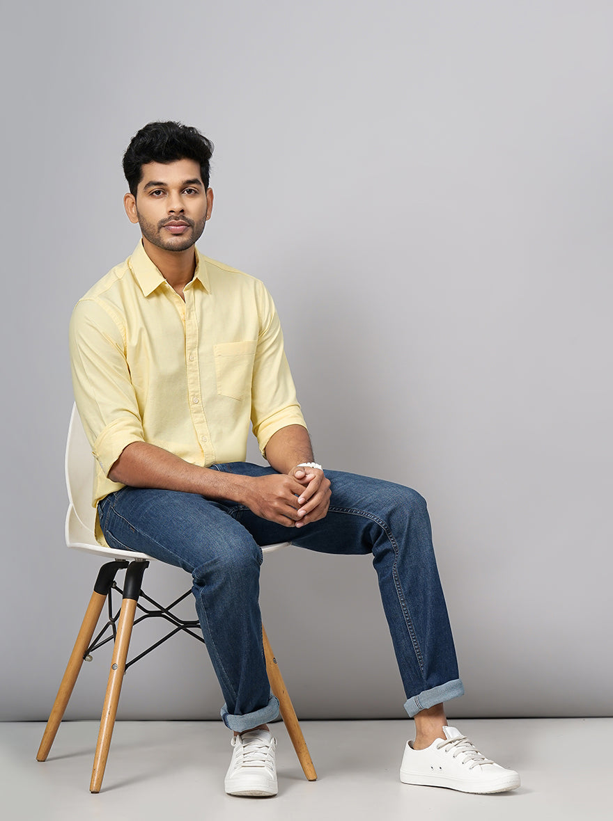 Yellow Solid Slim Fit Casual Shirt | pehervi