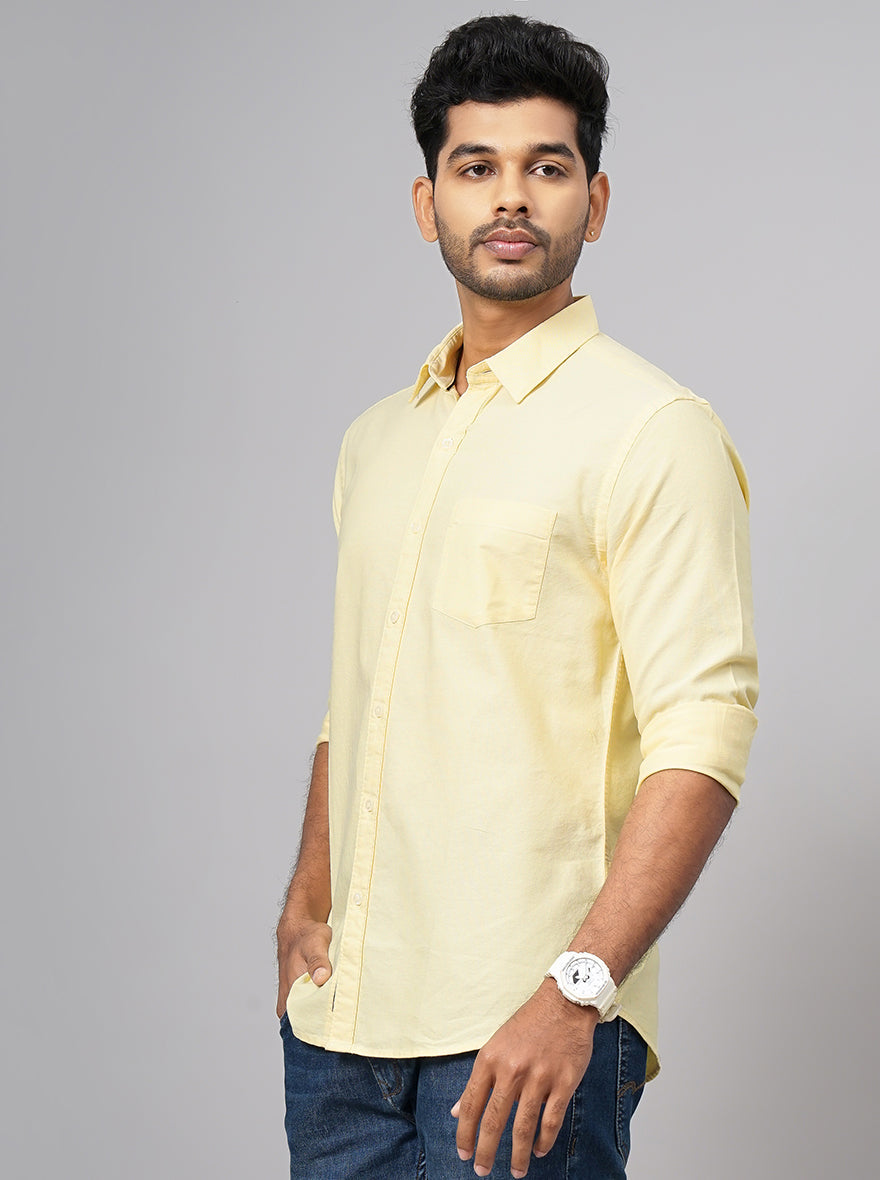 Yellow Solid Slim Fit Casual Shirt | pehervi