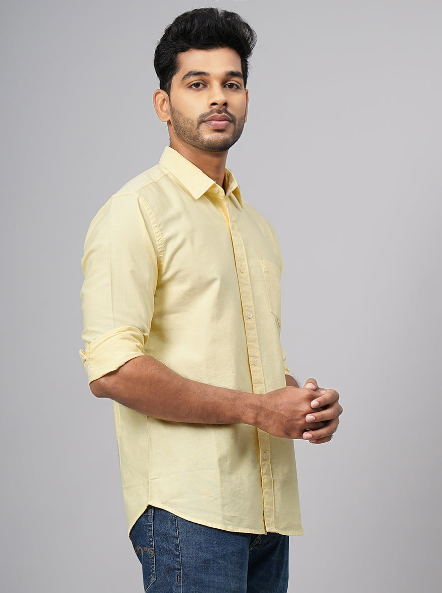 Yellow Solid Slim Fit Casual Shirt | pehervi