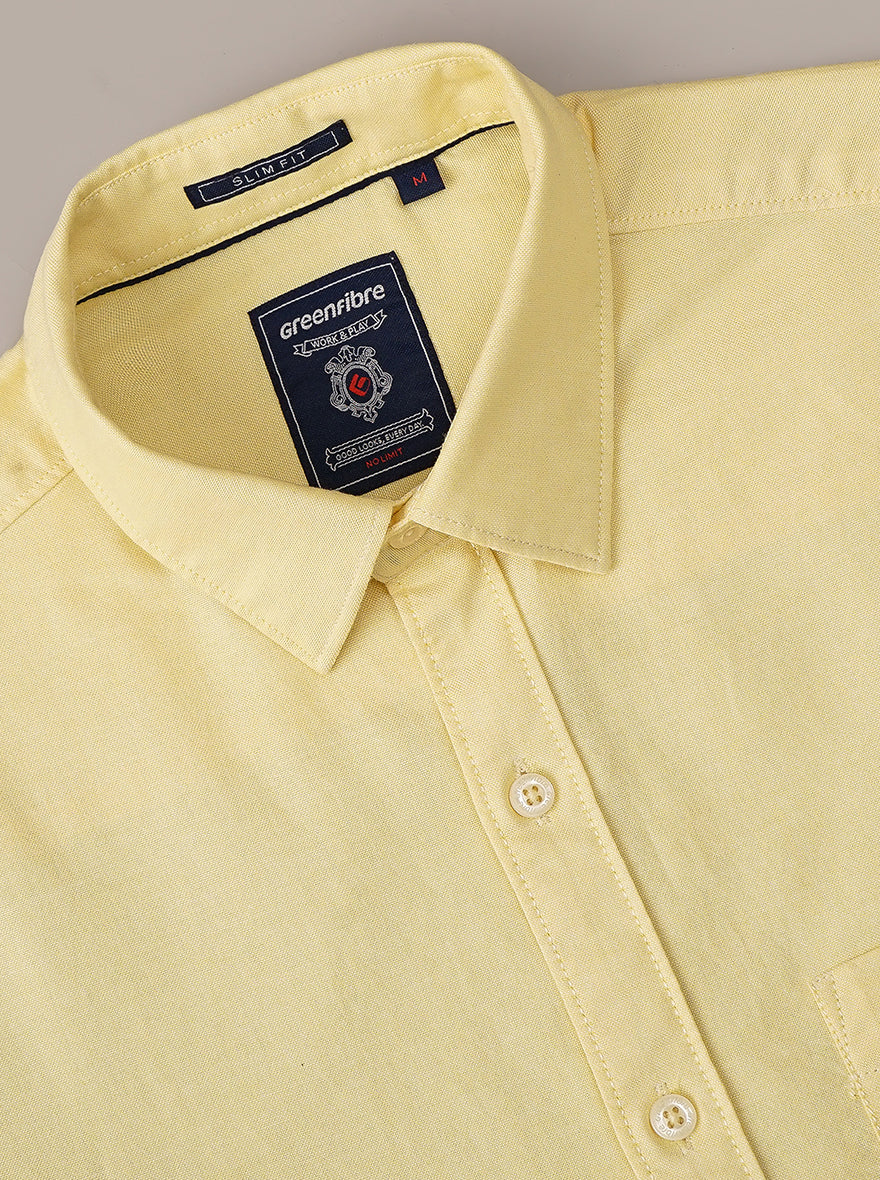 Yellow Solid Slim Fit Casual Shirt | pehervi