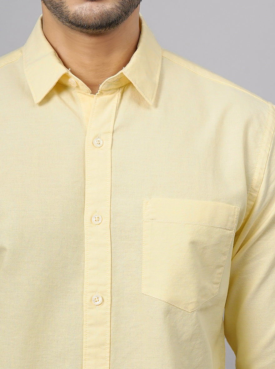 Yellow Solid Slim Fit Casual Shirt | pehervi