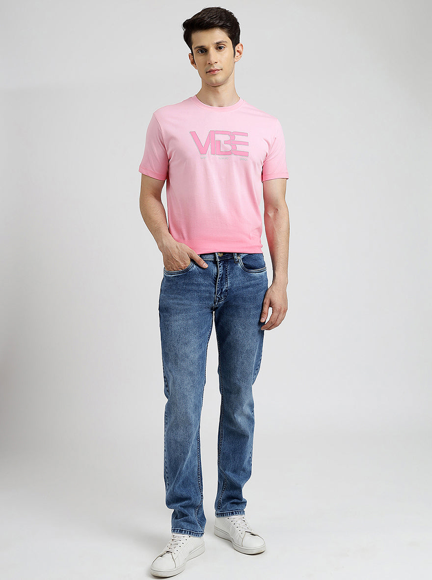 Pink Printed Slim Fit T-Shirt | pehervi