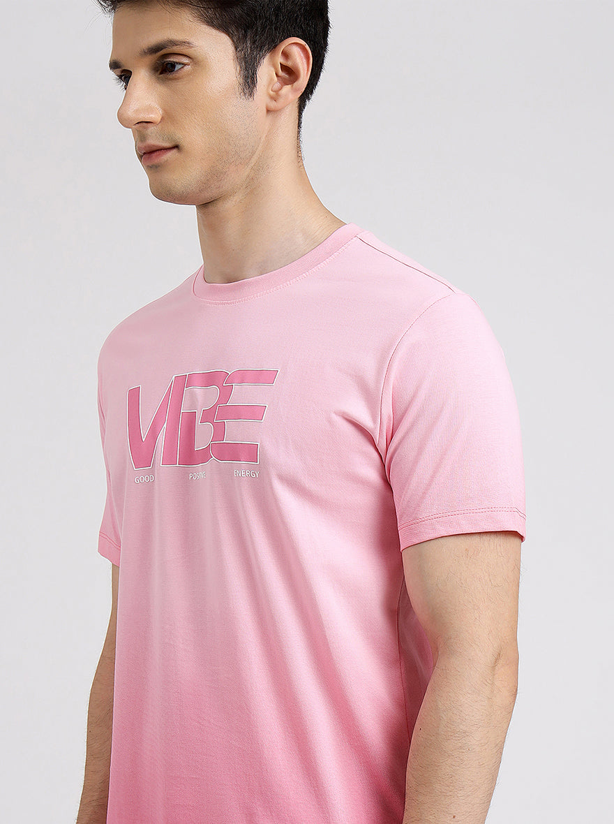 Pink Printed Slim Fit T-Shirt | pehervi