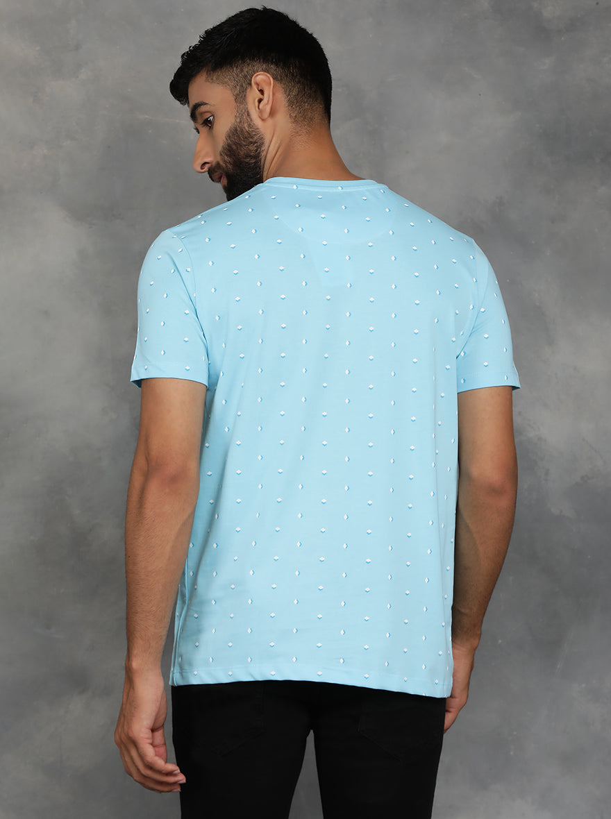 Light Blue Printed Slim Fit T-Shirt | pehervi