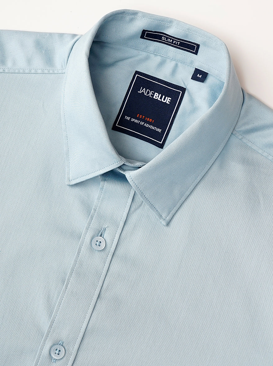 Cloud Blue Solid Slim Fit Casual Shirt | pehervi