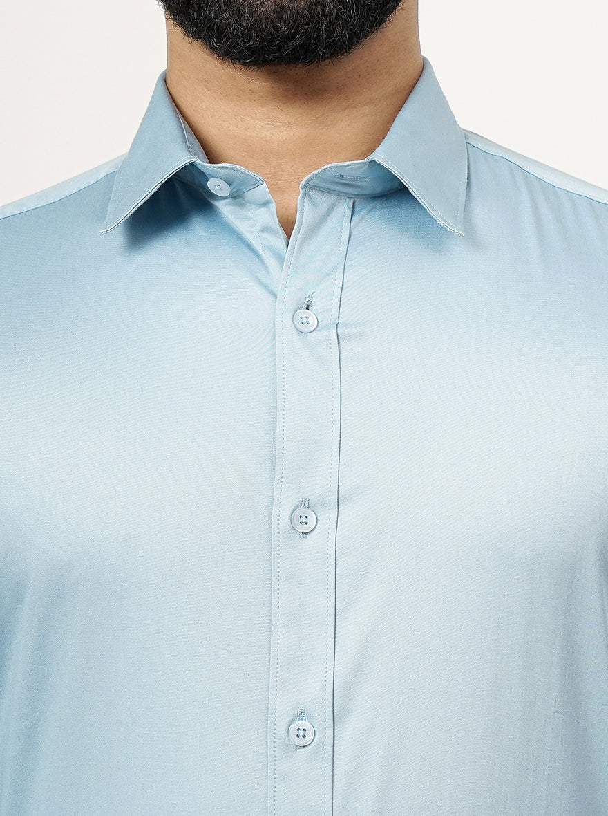 Cloud Blue Solid Slim Fit Casual Shirt | pehervi