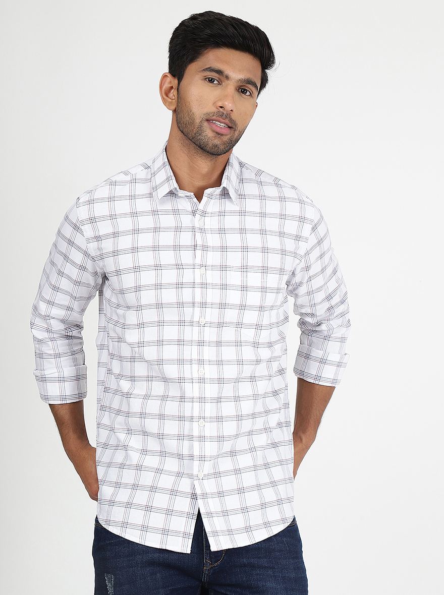 White Checked Smart Fit Semi Casual Shirt | Pehervi