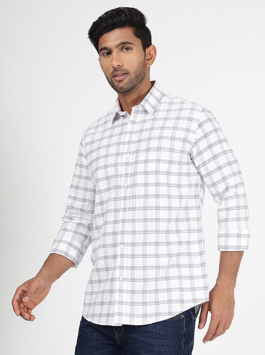 White Checked Smart Fit Semi Casual Shirt | Pehervi