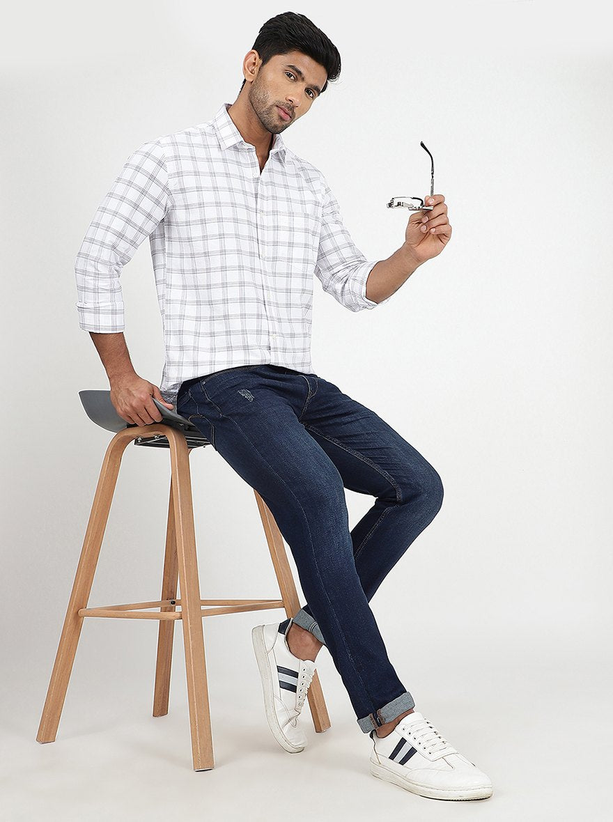 White Checked Smart Fit Semi Casual Shirt | Pehervi