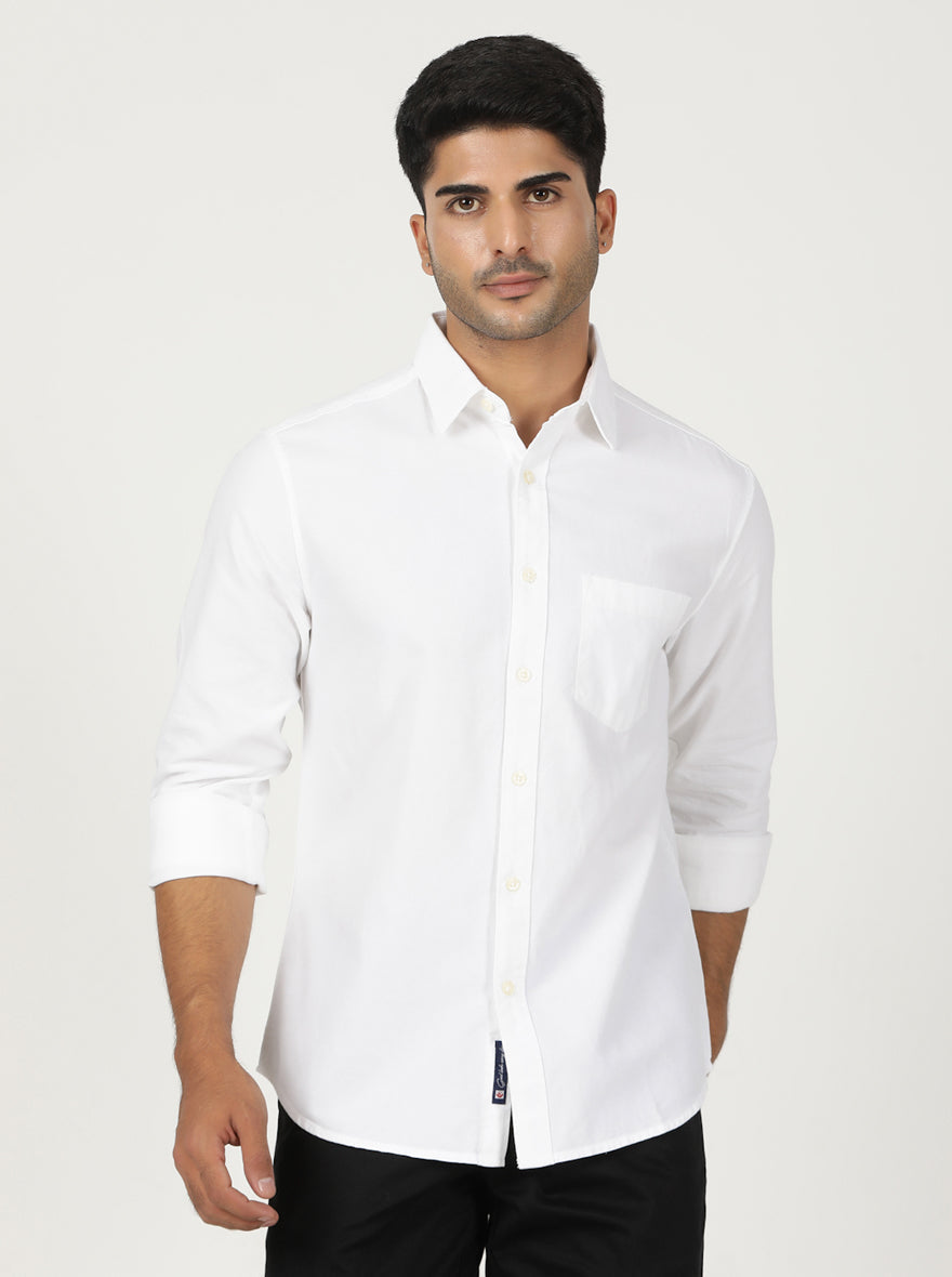 White Solid Slim Fit Casual Shirt | pehervi