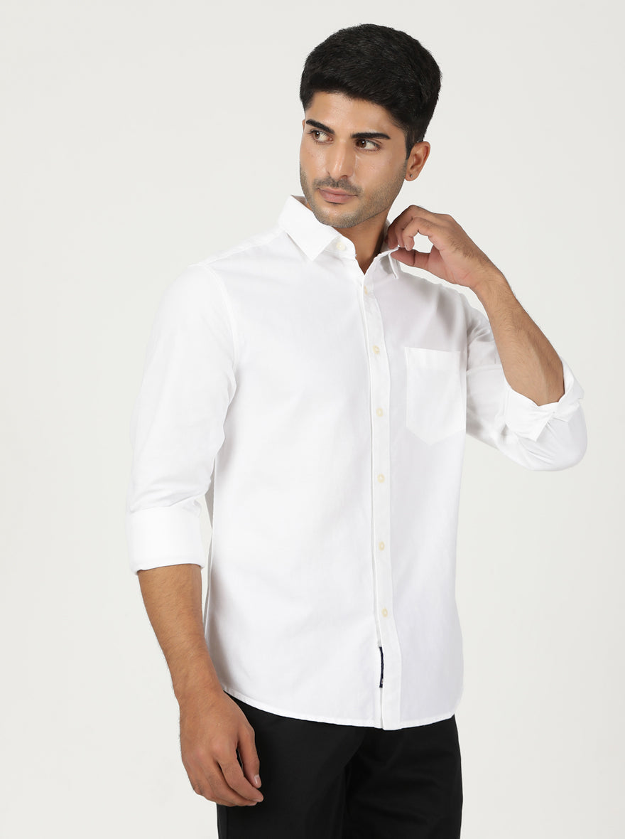White Solid Slim Fit Casual Shirt | pehervi