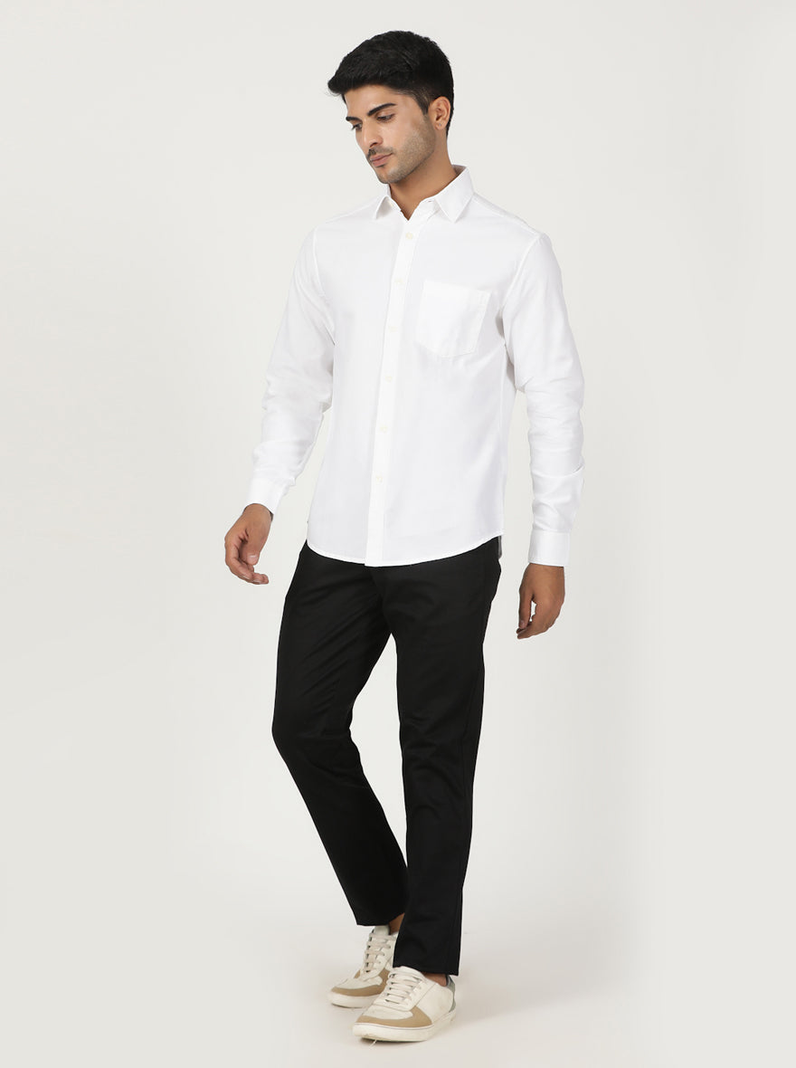 White Solid Slim Fit Casual Shirt | pehervi