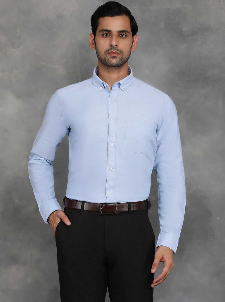 Light Blue Solid Slim Fit Casual Shirt | pehervi