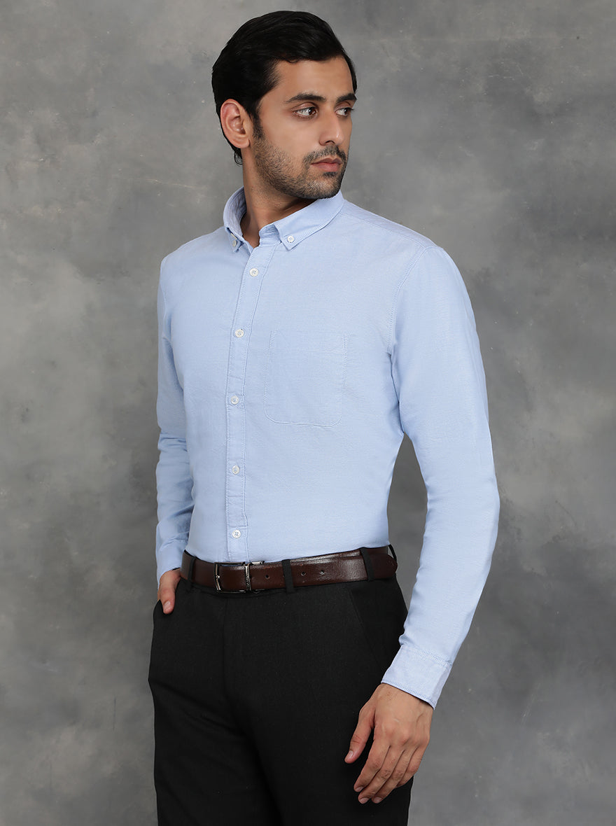 Light Blue Solid Slim Fit Casual Shirt | pehervi