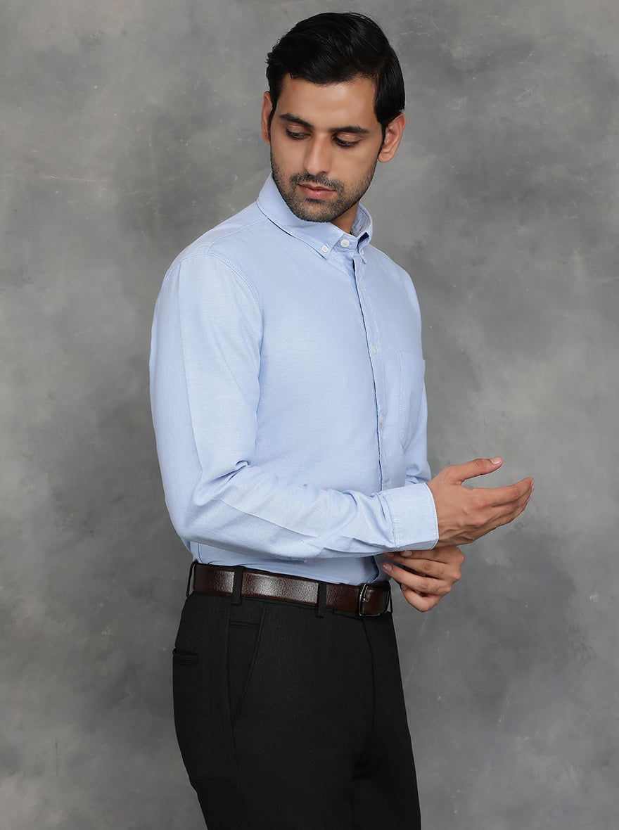 Light Blue Solid Slim Fit Casual Shirt | pehervi