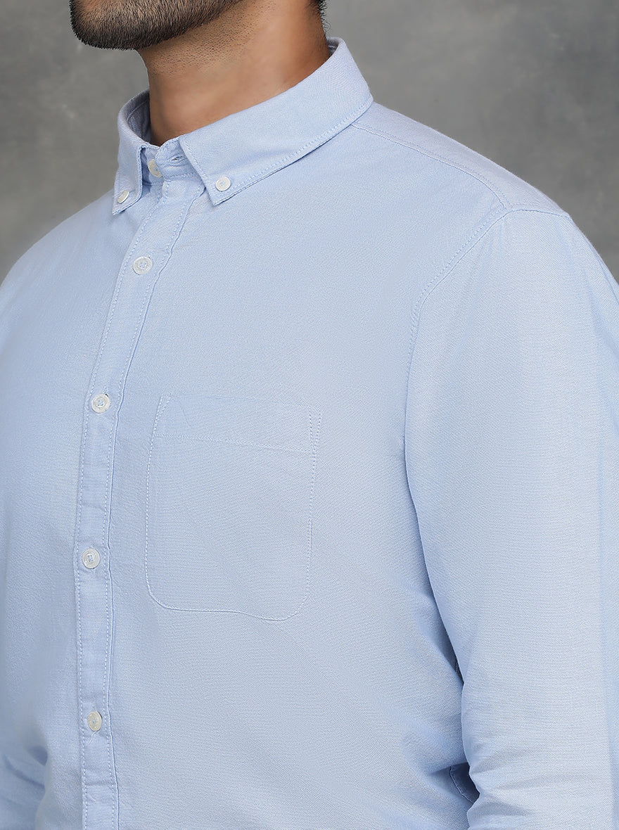 Light Blue Solid Slim Fit Casual Shirt | pehervi