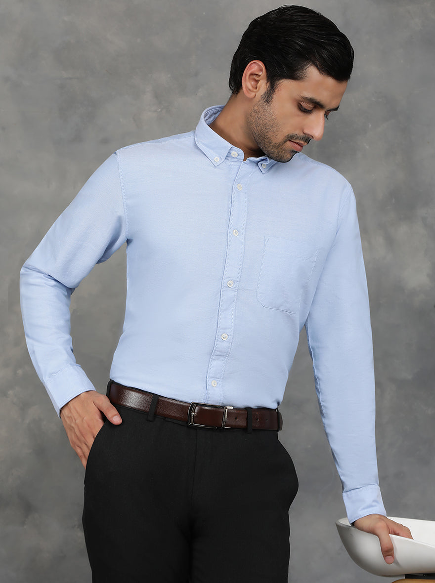 Light Blue Solid Slim Fit Casual Shirt | pehervi