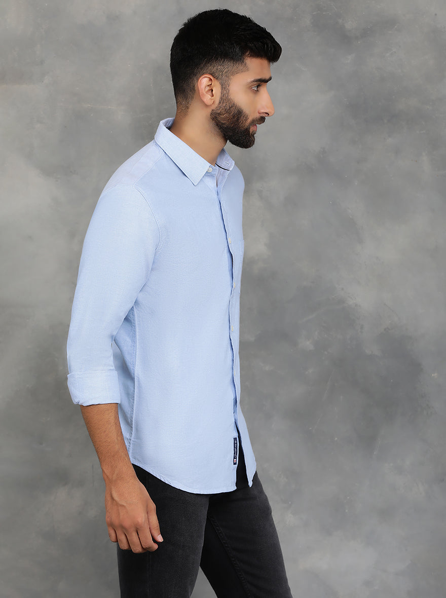 Sky Blue Solid Slim Fit Casual Shirt | pehervi