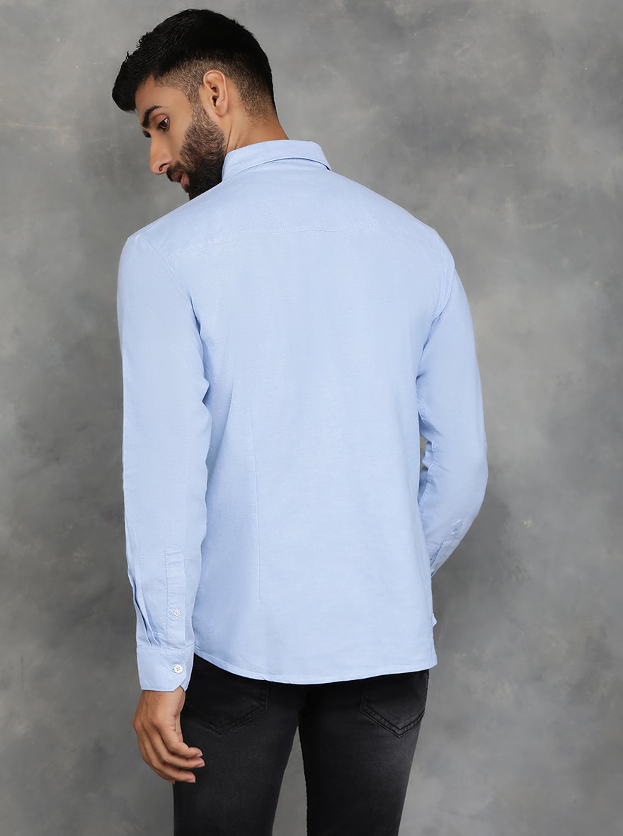 Sky Blue Solid Slim Fit Casual Shirt | pehervi