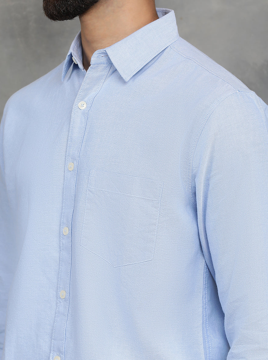 Sky Blue Solid Slim Fit Casual Shirt | pehervi