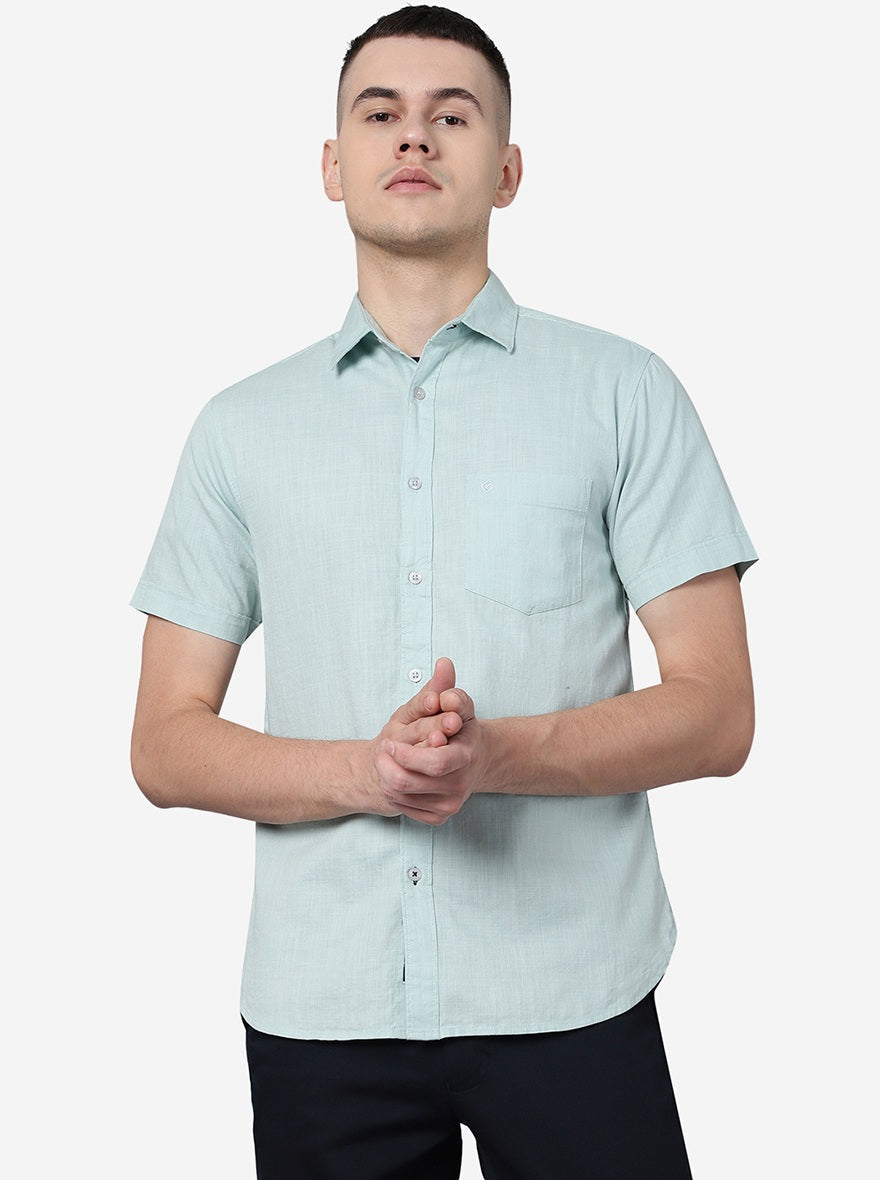 Eggshell Blue Solid Slim Fit Casual Shirt | pehervi