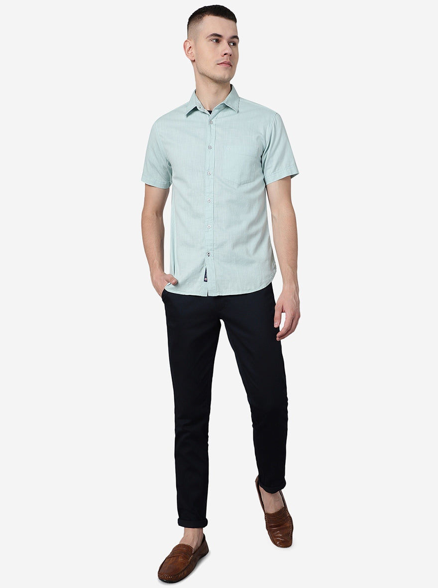 Eggshell Blue Solid Slim Fit Casual Shirt | pehervi