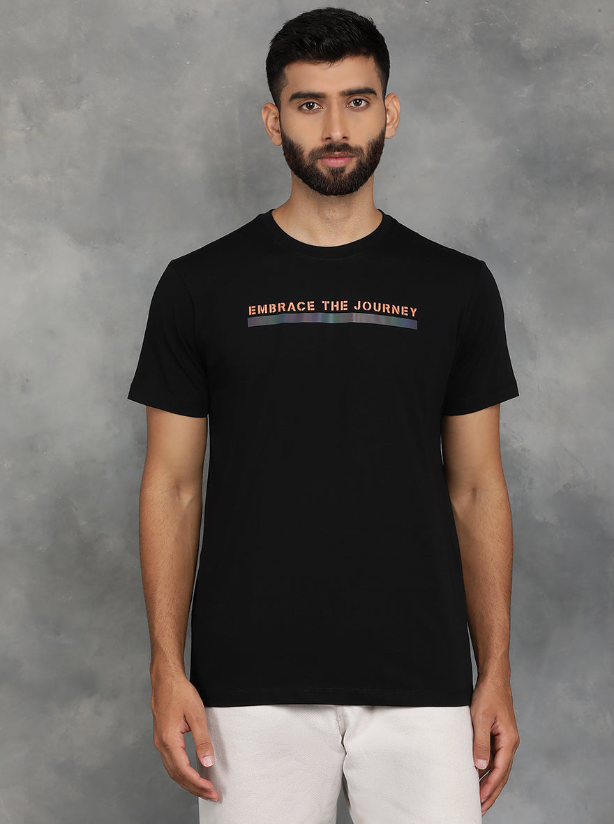 Black Printed Slim Fit T-Shirt | pehervi