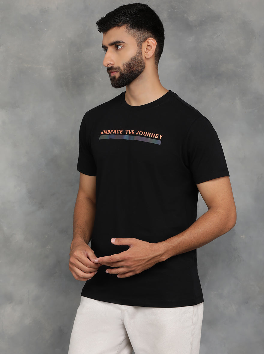 Black Printed Slim Fit T-Shirt | pehervi