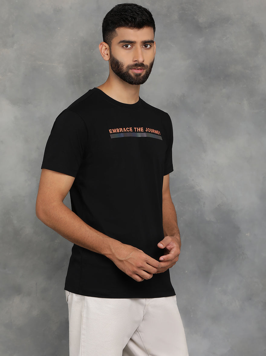 Black Printed Slim Fit T-Shirt | pehervi