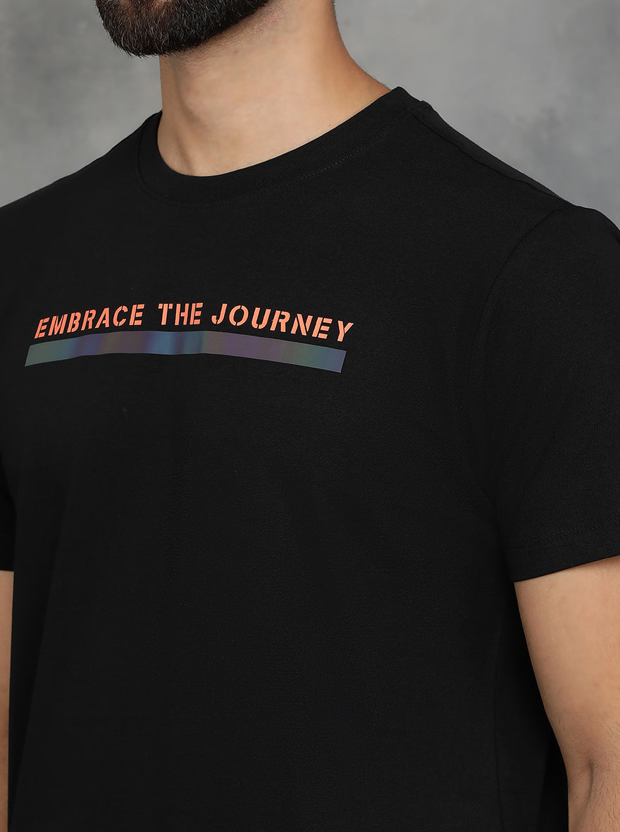 Black Printed Slim Fit T-Shirt | pehervi