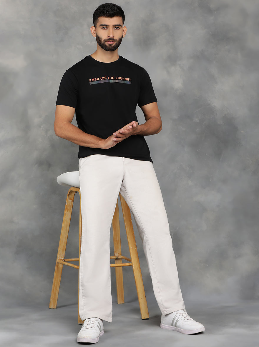 Black Printed Slim Fit T-Shirt | pehervi