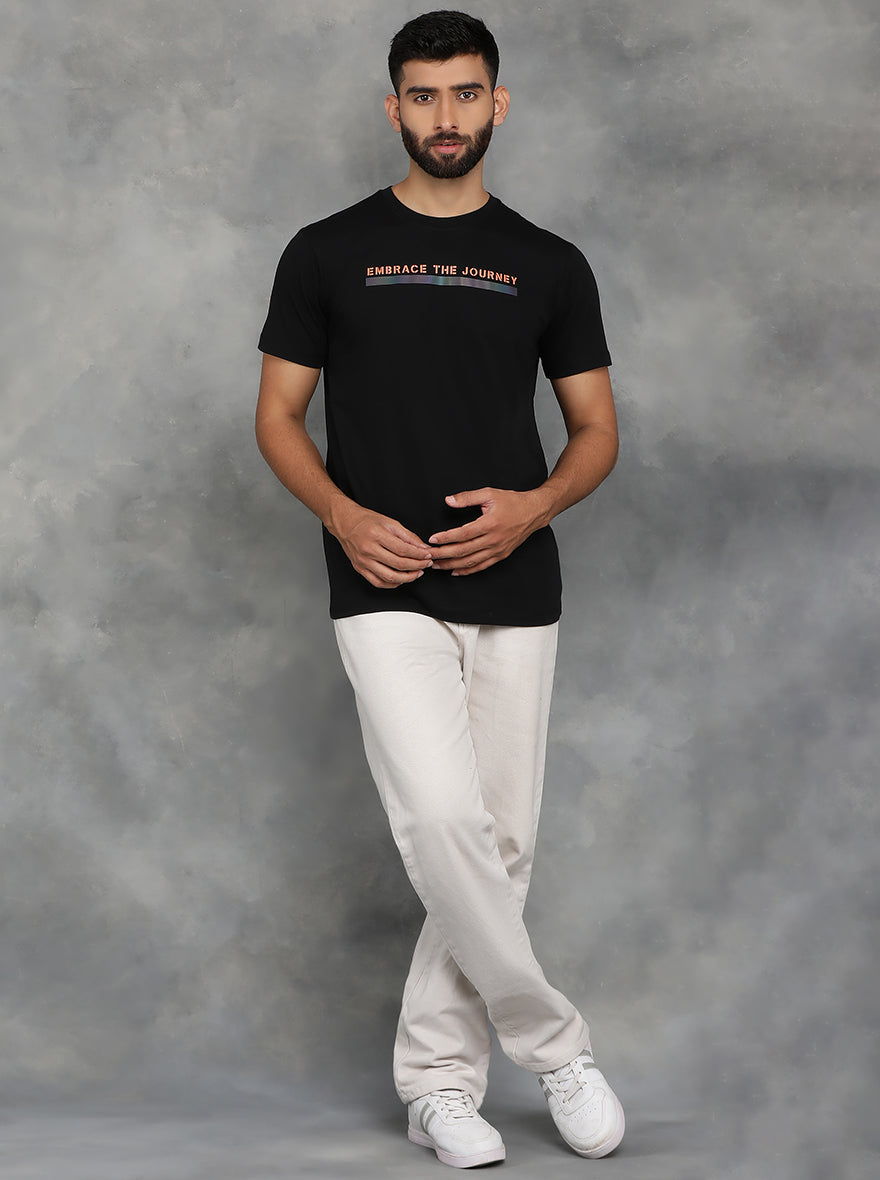 Black Printed Slim Fit T-Shirt | pehervi