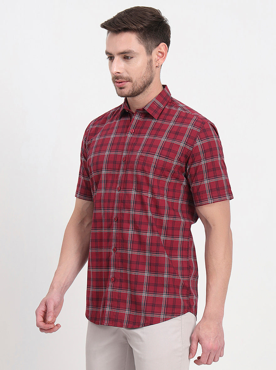 Maroon Checked Regular Fit Semi Casual Shirt | Pehervi