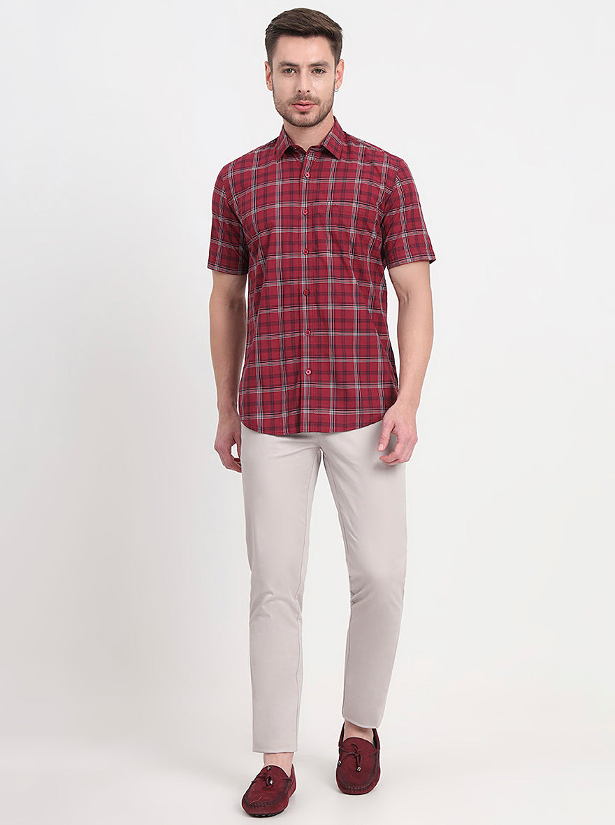 Maroon Checked Regular Fit Semi Casual Shirt | Pehervi