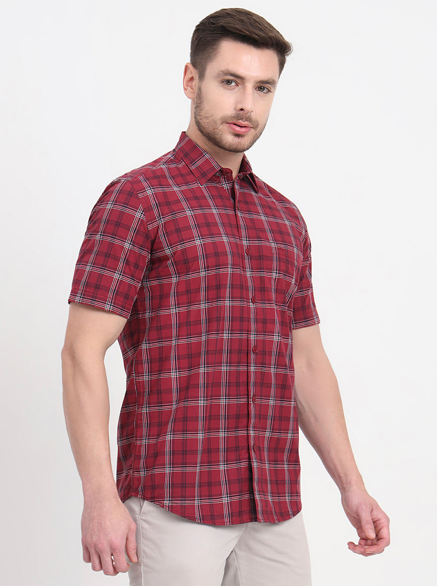 Maroon Checked Regular Fit Semi Casual Shirt | Pehervi